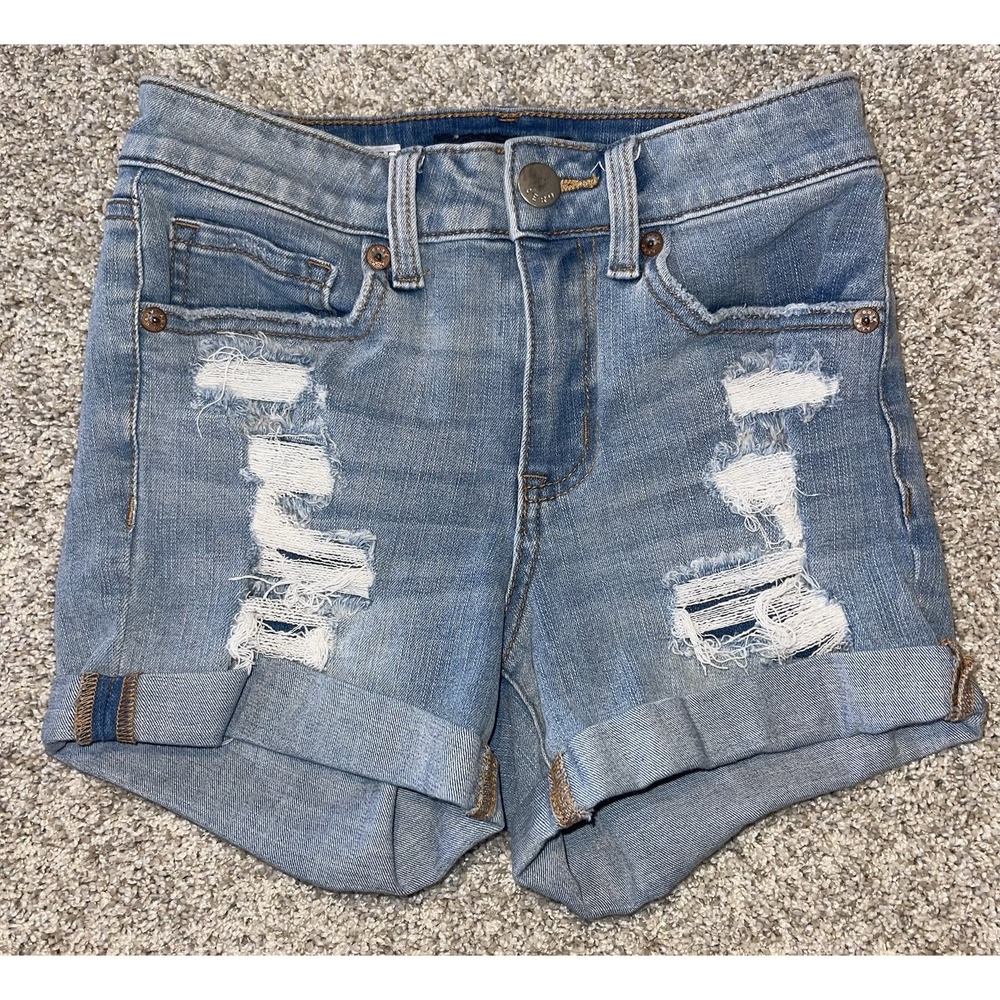 Aero Womens Jean Shorts Size 0 High Rise Midi Cuffed Distressed Stretch